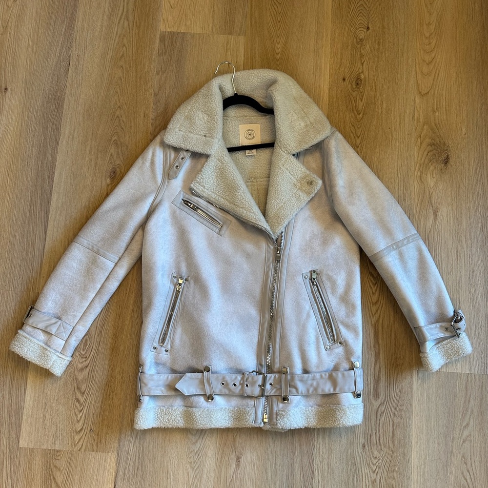 Urban Outfitters Oversized Faux Leather Moto Aviator Jacket Lilac